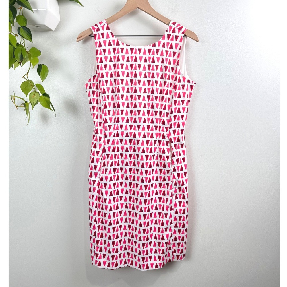 Jade Melody Tam Pink Red Geometric Triangle Sleeveless Shift Dress S Preppy Mod